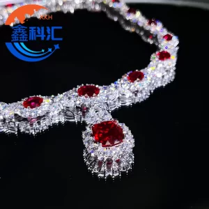 Custom Lab-Created Pigeon Blood Red Sapphire Necklace High-Clarity Synthetic Gemstone